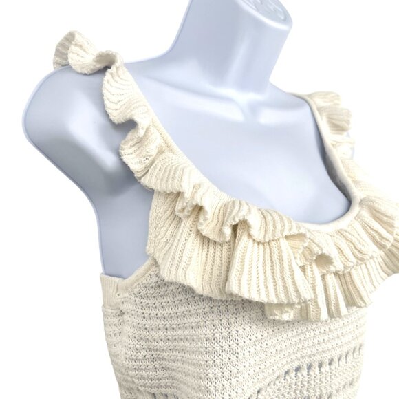 7 For All Mankind Crochet Ruffle Sleeveless Open Knit Top Ecru XS - Picture 5 of 12